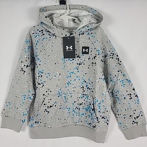 NWT Under Armour Boy's Long Sleeve Rival Fleece Big Logo Hoodie Gray Blue Sz XS
